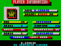 Jimmy's Soccer Manager (ZX Spectrum) screenshot: We don't need this guy.