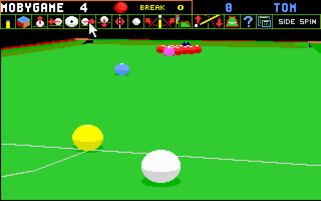 Jimmy White's 'Whirlwind' Snooker (DOS) screenshot: Choosing how I'd like to hit.