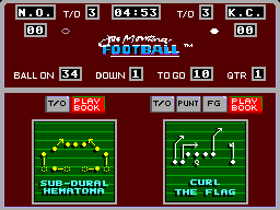 Joe Montana Football (SEGA Master System) screenshot: The plays selection screen where I pick the next play, in this case trying to find a play to defend their play.