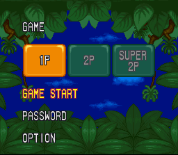 Joe & Mac 2: Lost in the Tropics (SNES) screenshot: Main menu