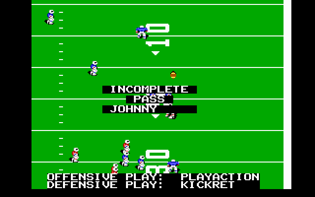 John Madden Football (DOS) screenshot: Ack! An incomplete pass...