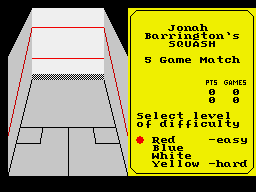 Jonah Barrington's Squash (ZX Spectrum) screenshot: Difficulty levels