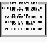 Jordan vs Bird: One on One (Game Boy) screenshot: Set features