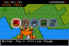 Jurassic Park III: Park Builder (Game Boy Advance) screenshot: One of the main menus you will be using allows you to set your park options, send excavation teams, and handle lab work