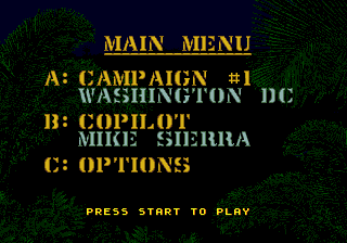 Jungle Strike (Genesis) screenshot: Main Menu