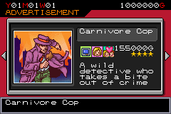 Jurassic Park III: Park Builder (Game Boy Advance) screenshot: Choose from a variety of advertising methods such as this Carnivore Cop advertisement