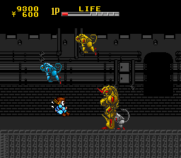 Kaizō Chōjin Shubibinman (TurboGrafx-16) screenshot: Boss-fight: Got hit by a robot monkey
