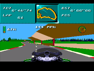 Kawasaki Superbike Challenge (Genesis) screenshot: A sunny day in Hockenheim
