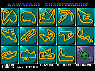 Kawasaki Superbike Challenge (Genesis) screenshot: Track selection