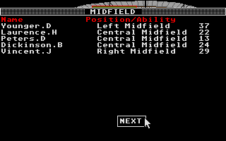 Kenny Dalglish Soccer Manager (Atari ST) screenshot: Your midfield players