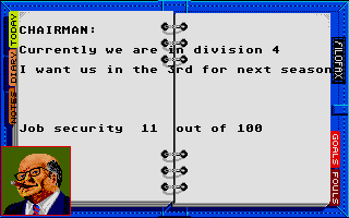Kenny Dalglish Soccer Manager (Atari ST) screenshot: The chairman has big plans for the team.