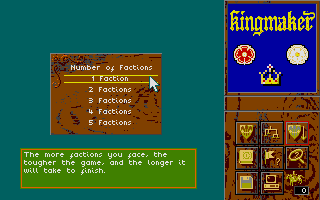 Kingmaker (Atari ST) screenshot: How many fractions do you want in the game?