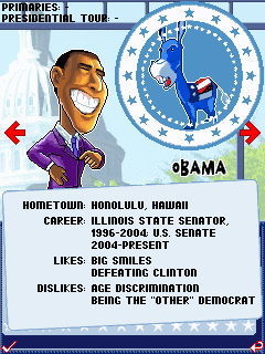 Battle for the White House (J2ME) screenshot: Candidate selection