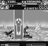 King of Fighters R-1 (Neo Geo Pocket) screenshot: Yuri tries, but she didn't get to escape of Orochi Yashiro's DM Araburu Daichi: Orochi Power rules?