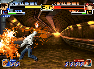 The King of Fighters '99: Millennium Battle (Neo Geo) screenshot: Kyo VS. Yuri