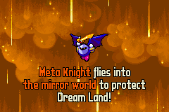 Kirby & The Amazing Mirror (Game Boy Advance) screenshot: Intro: Kirby goes to fight against the dark figure.