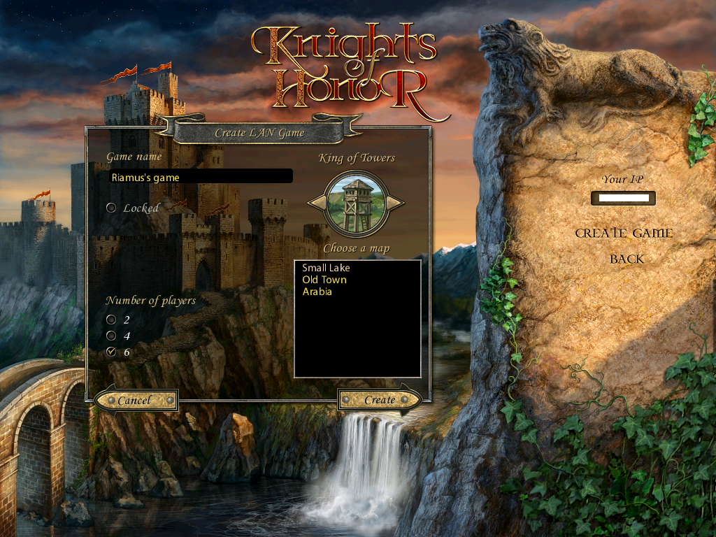 Knights of Honor (Windows) screenshot: Multiplayer game setup screen