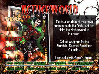Kiss Pinball (PlayStation) screenshot: Selection screen for the table "Netherworld"