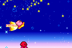 Kirby & The Amazing Mirror (Game Boy Advance) screenshot: Kirby Wave Ride: If done properly, you can do a super speed burst and gain distance on the others