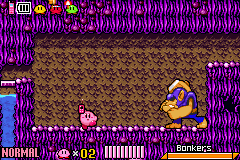 Kirby & The Amazing Mirror (Game Boy Advance) screenshot: When in need help, just use your cell phone to get your friends to come!