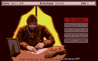 Knights of the Sky (Atari ST) screenshot: This menu lets you choose a plane and mission