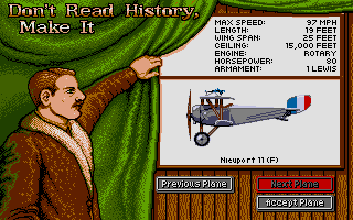 Knights of the Sky (Atari ST) screenshot: At this early stage, you only have two planes to choose from