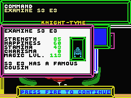 Knight Tyme (MSX) screenshot: Examining S3-E3