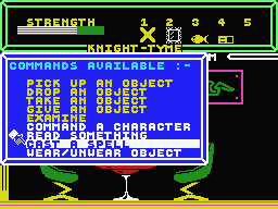 Knight Tyme (MSX) screenshot: Command window