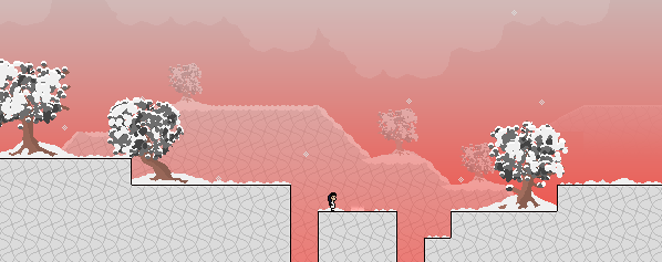 Knytt Stories (Windows) screenshot: Snowy area at the top of the level.