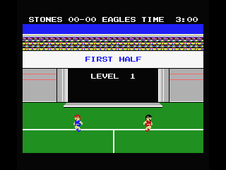 Konami's Soccer (MSX) screenshot: Footballers entering the pitch