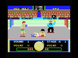 Konami's Boxing (MSX) screenshot: The referee is counting...