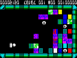 Krakout (ZX Spectrum) screenshot: Try to avoid those monsters