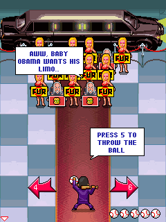 Battle for the White House (J2ME) screenshot: A group of activists blocks the path to the limo