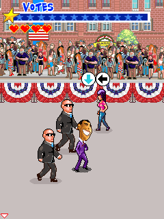 Battle for the White House (J2ME) screenshot: The parade game simply involves pressing the arrows as people are passed