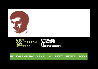 The Krypton Factor (Commodore 64) screenshot: Character select screen