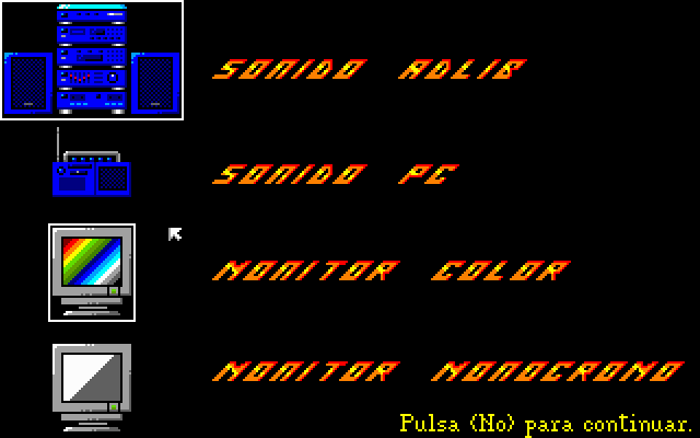 La Colmena (DOS) screenshot: Select sound and graphics