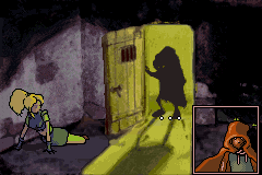 Lady Sia (Game Boy Advance) screenshot: Intro: A man in cloak frees Sia and guides her out of the dungeon.