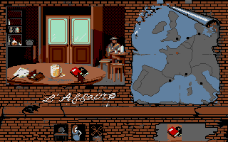 L'Affaire... (Atari ST) screenshot: You are starting your investigation in the bar