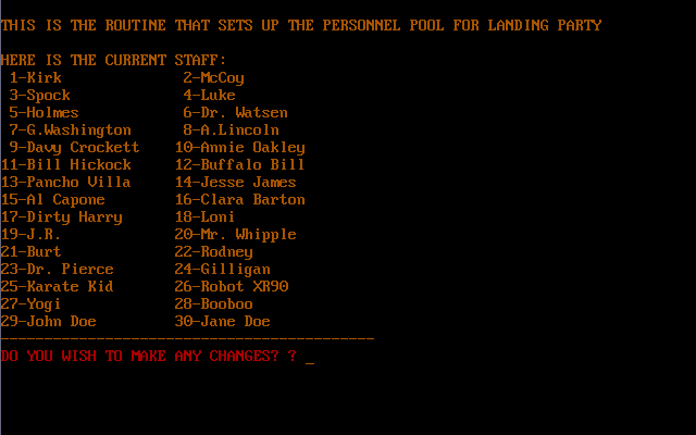 Landing Party (DOS) screenshot: The Default Crew Members