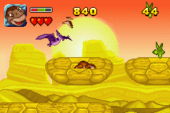 The Land Before Time Collection (Game Boy Advance) screenshot: Ducking down can keep you safe from flying enemies