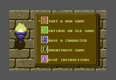 The Legend of Blacksilver (Commodore 64) screenshot: Main game options