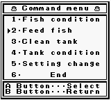 Legend of the River King GB (Game Boy) screenshot: Command menu