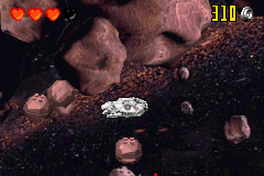 LEGO Star Wars II: The Original Trilogy (Game Boy Advance) screenshot: The asteroid field is a tricky level to complete 100%