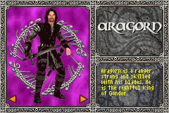 The Lord of the Rings: The Two Towers (Game Boy Advance) screenshot: Character Select