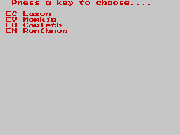 The Lords of Midnight (ZX Spectrum) screenshot: The character selection screen at the start