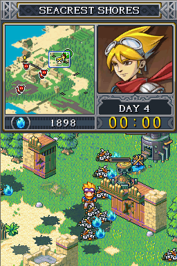 Lock's Quest (Nintendo DS) screenshot: Lock holds back the Clockwork army, and they crumble into Scrap and Source