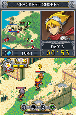 Lock's Quest (Nintendo DS) screenshot: Lock fights a Clockwork Soldier using the Attack Buff special attack