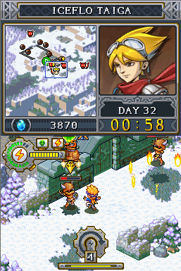 Lock's Quest (Nintendo DS) screenshot: Lock uses his Acid Touch special attack on a Clockwork Soldier