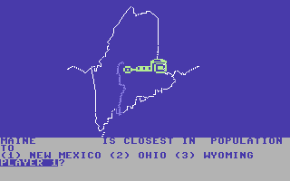The Great Maine to California Race (Commodore 64) screenshot: Starting out in Maine