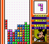 Magical Tetris Challenge (Game Boy Color) screenshot: Put the vertical block correctly and you do a "Tetris"!